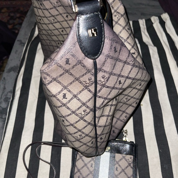 L.A.M.B. Gwen Stefani Black Leather & Canvas Tote Bag w/ Wallet. Vintage Y2K - Picture 13 of 16